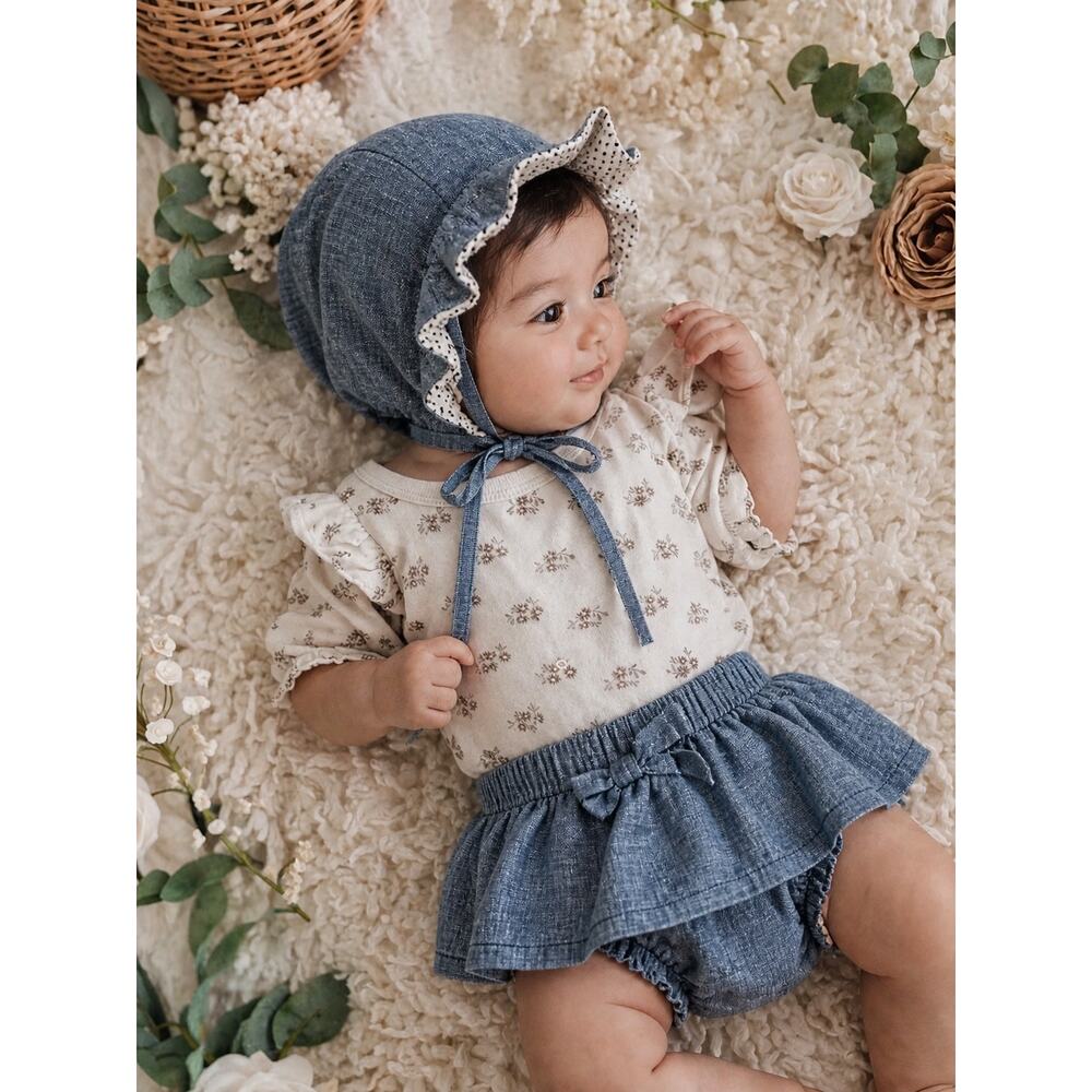Sweetest Days Baby Gap Chambray Skirted Bloomers + Reversible Baby Bonnet